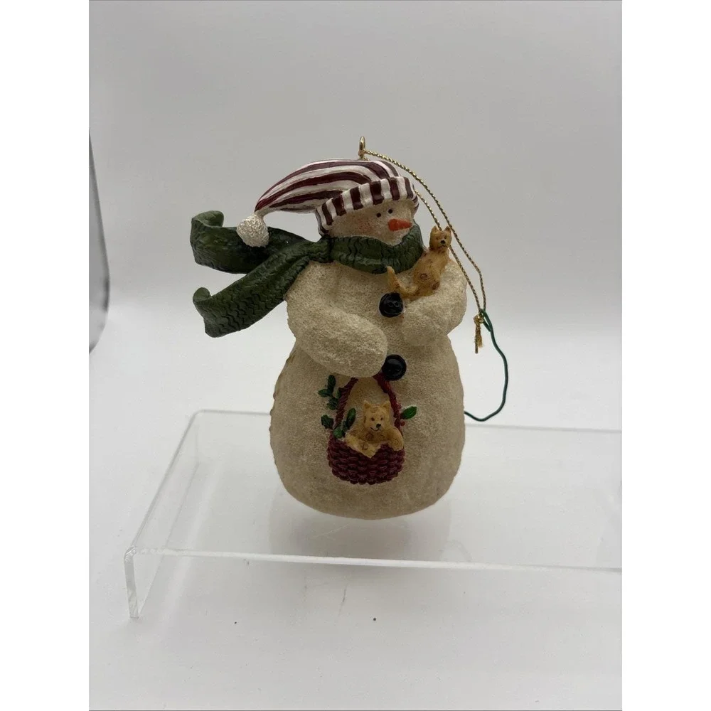 Vtg~RAZ Imports~Deb Strain~Winter Christmas Snowman with Kittens‎ Cats Ornament